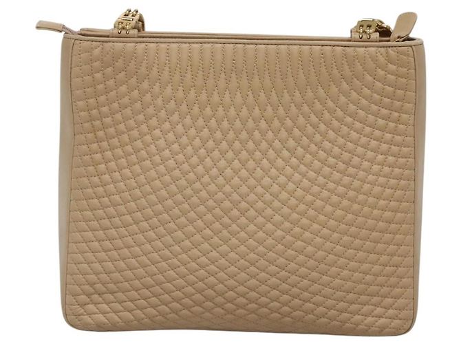 BALLY Bolso de Hombro Acolchado de Cuero Beige Dorado Auth BA814 - vista 2