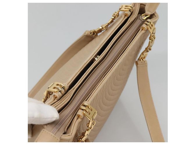 BALLY Bolso de Hombro Acolchado de Cuero Beige Dorado Auth BA814 - vista 6