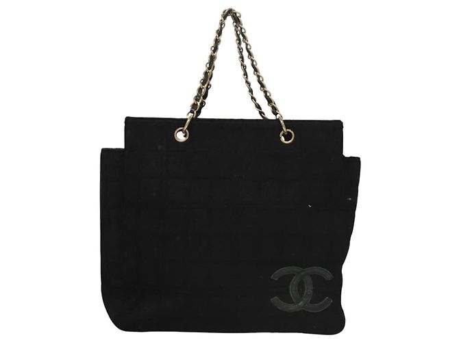 CHANEL Chain Hand Bag Cotton Black Gold CC Auth bs23972 Golden - view 13