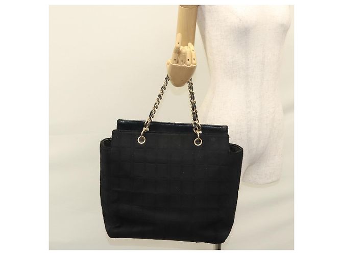 CHANEL Chain Hand Bag Cotton Black Gold CC Auth bs23972 Golden - view 22