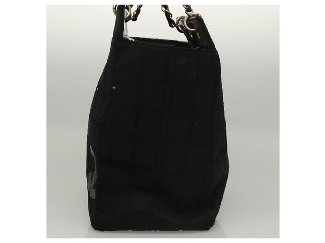 CHANEL Chain Hand Bag Cotton Black Gold CC Auth bs23972 Golden - view 3