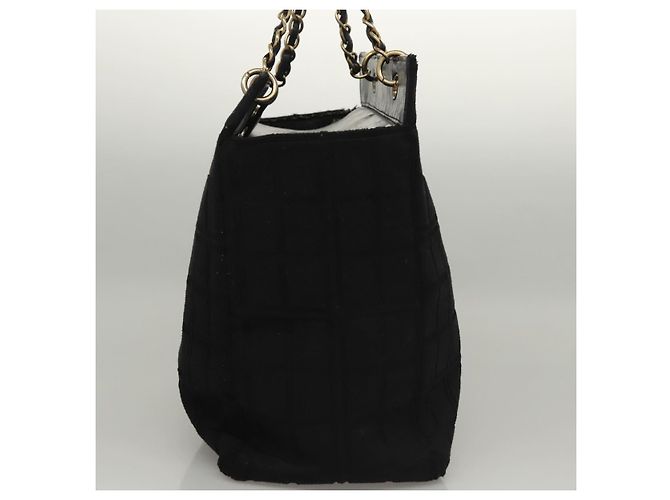 CHANEL Chain Hand Bag Cotton Black Gold CC Auth bs23972 Golden - view 4