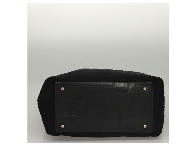 CHANEL Chain Hand Bag Cotton Black Gold CC Auth bs23972 Golden - view 5