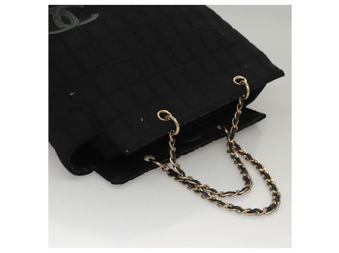 CHANEL Chain Hand Bag Cotton Black Gold CC Auth bs23972 Golden - view 6