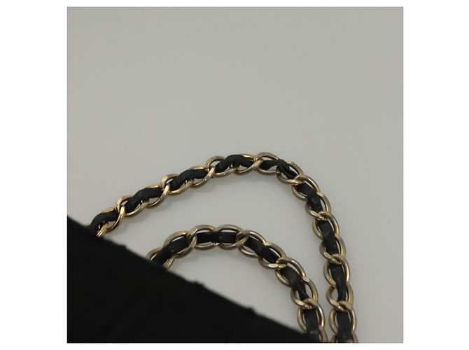 CHANEL Chain Hand Bag Cotton Black Gold CC Auth bs23972 Golden - view 8