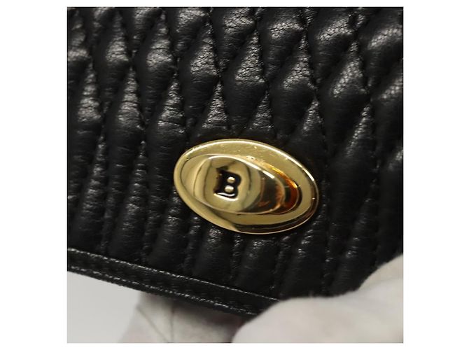 Bolsa de ombro BALLY em couro preto e dourado Auth EC1031 - vista 10