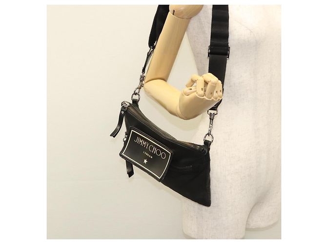 Borsa a spalla Jimmy Choo in nylon e pelle nera Auth bs23874 Nero - vista 26