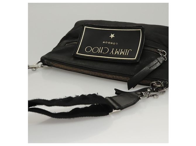 Borsa a spalla Jimmy Choo in nylon e pelle nera Auth bs23874 Nero - vista 6