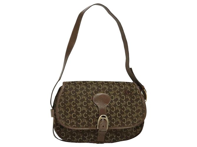 Céline Borsa a spalla Celine C Sulky in tela marrone Auth bs23894 - vista 13