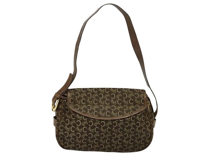 Céline Borsa a spalla Celine C Sulky in tela marrone Auth bs23894 - vista 2