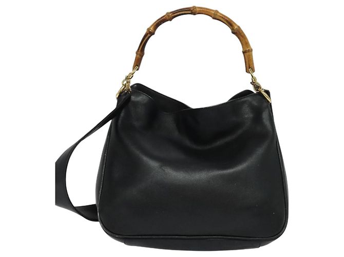Borsa a mano in pelle GUCCI Bamboo 2 vie nera oro 001 3444 1638 Auth BA755 Nero D'oro - vista 13