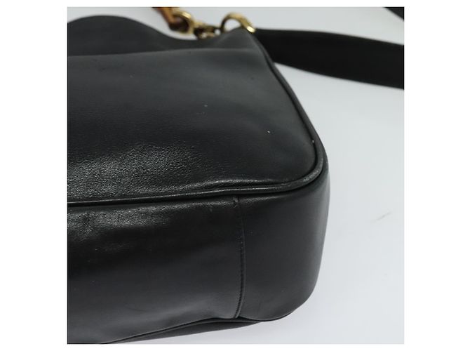 Borsa a mano in pelle GUCCI Bamboo 2 vie nera oro 001 3444 1638 Auth BA755 Nero D'oro - vista 16