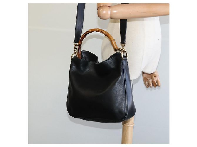 Borsa a mano in pelle GUCCI Bamboo 2 vie nera oro 001 3444 1638 Auth BA755 Nero D'oro - vista 24