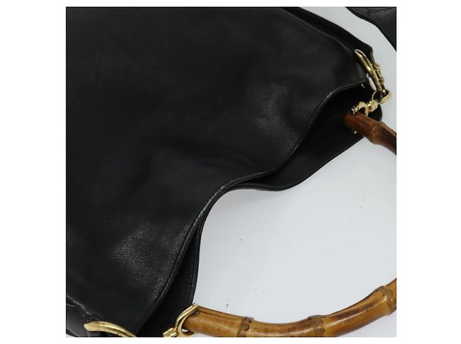 Borsa a mano in pelle GUCCI Bamboo 2 vie nera oro 001 3444 1638 Auth BA755 Nero D'oro - vista 6
