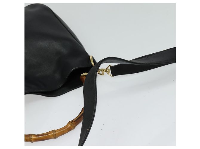 Borsa a mano in pelle GUCCI Bamboo 2 vie nera oro 001 3444 1638 Auth BA755 Nero D'oro - vista 9