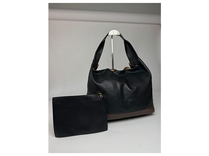 Vintage Marni Leder Tasche Marine Schwarz Braun - Ansicht 10