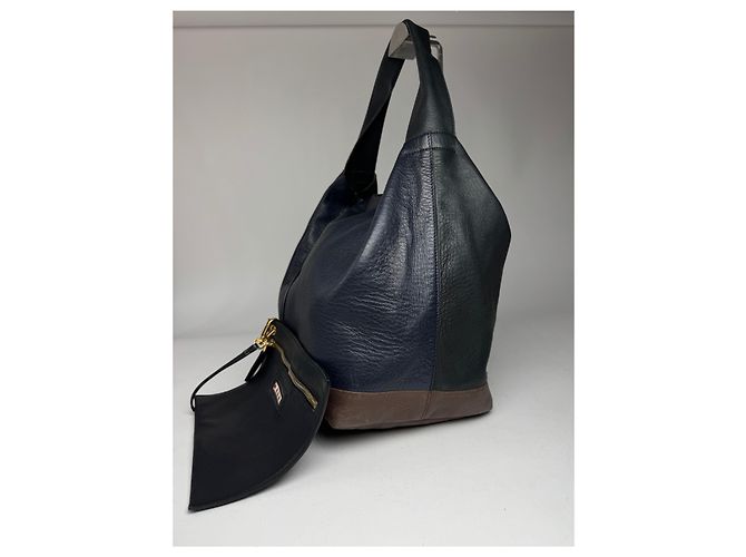 Vintage Marni Leder Tasche Marine Schwarz Braun - Ansicht 11