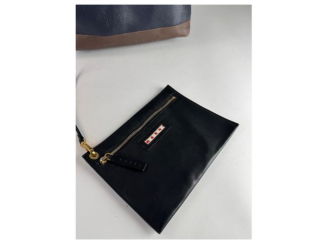 Vintage Marni Leder Tasche Marine Schwarz Braun - Ansicht 13