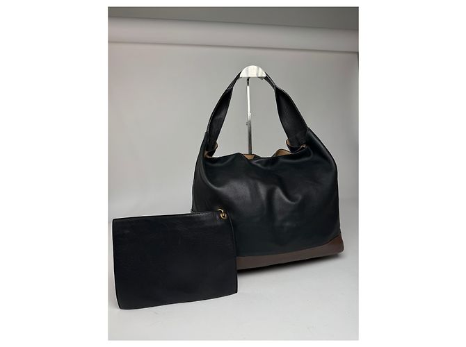 Vintage Marni Leder Tasche Marine Schwarz Braun - Ansicht 2