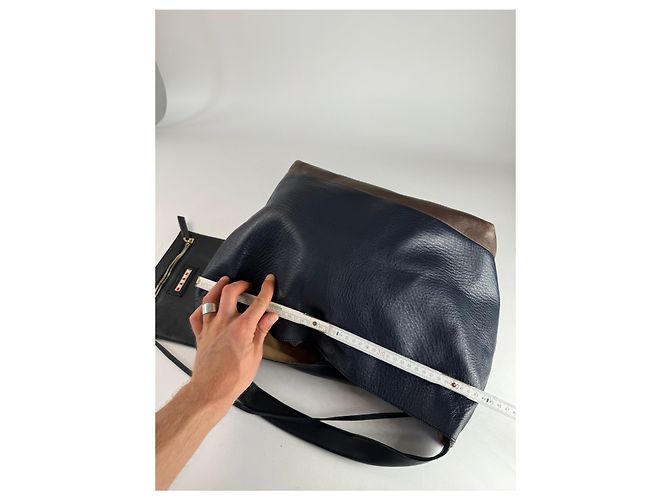 Vintage Marni Leder Tasche Marine Schwarz Braun - Ansicht 6