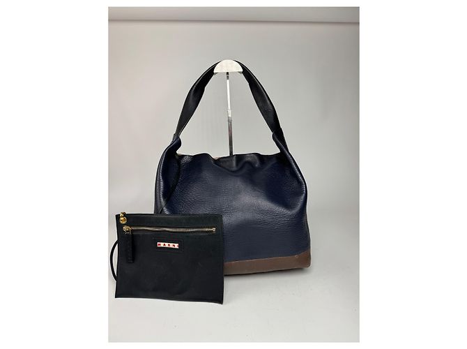 Vintage Marni Leder Tasche Marine Schwarz Braun - Ansicht 7