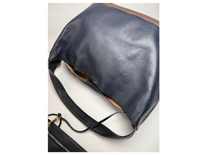 Vintage Marni Leder Tasche Marine Schwarz Braun - Ansicht 9