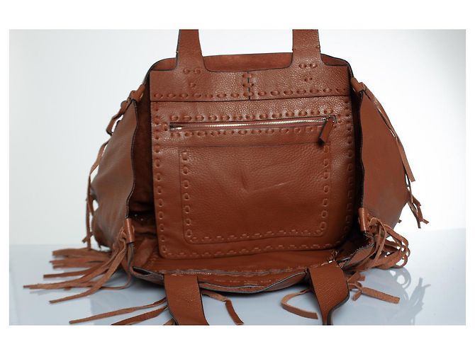 Valentino Garavani, C-Rockee Fransen-Leder-Tasche Braun - Ansicht 8