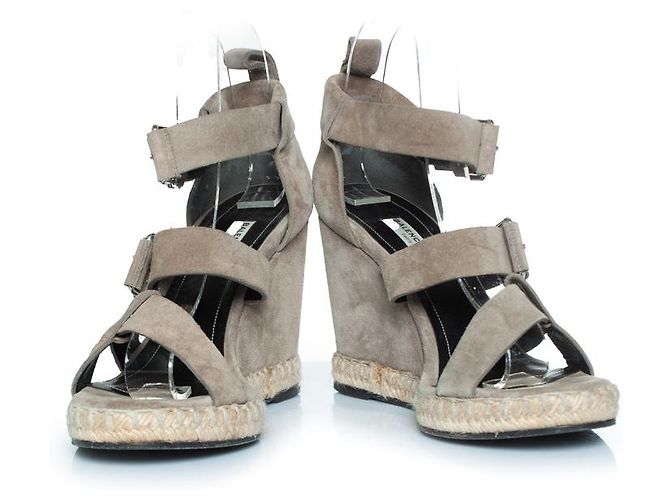 Balenciaga, sandalo con zeppa in suede grigio - vista 3
