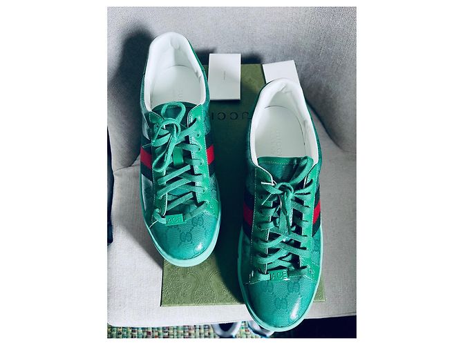 Gucci Ace Sneaker hellgrün Lackleder 43 - Ansicht 12