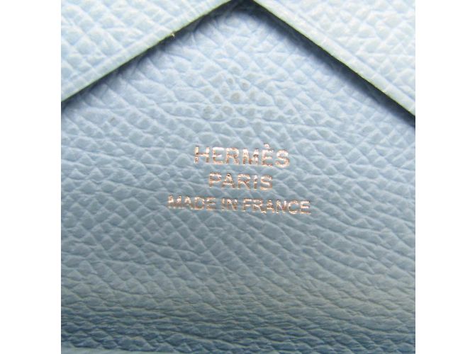 Hermès Tarjetero de cuero Epsom Hermes Calvi Duo Azul claro - vista 11