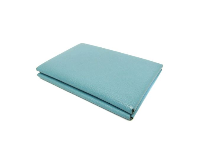 Hermès Tarjetero de cuero Epsom Hermes Calvi Duo Azul claro - vista 2