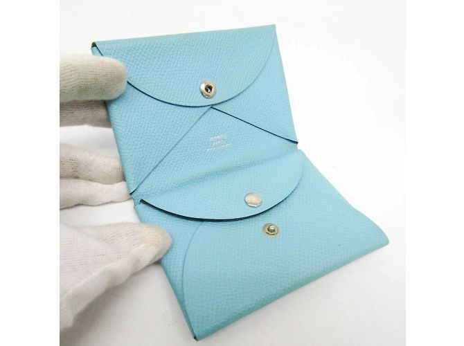 Hermès Tarjetero de cuero Epsom Hermes Calvi Duo Azul claro - vista 3