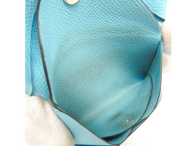 Hermès Tarjetero de cuero Epsom Hermes Calvi Duo Azul claro - vista 4