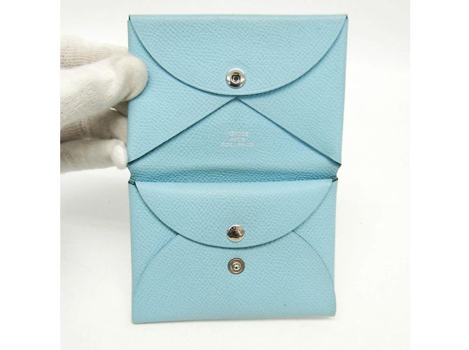 Hermès Tarjetero de cuero Epsom Hermes Calvi Duo Azul claro - vista 8