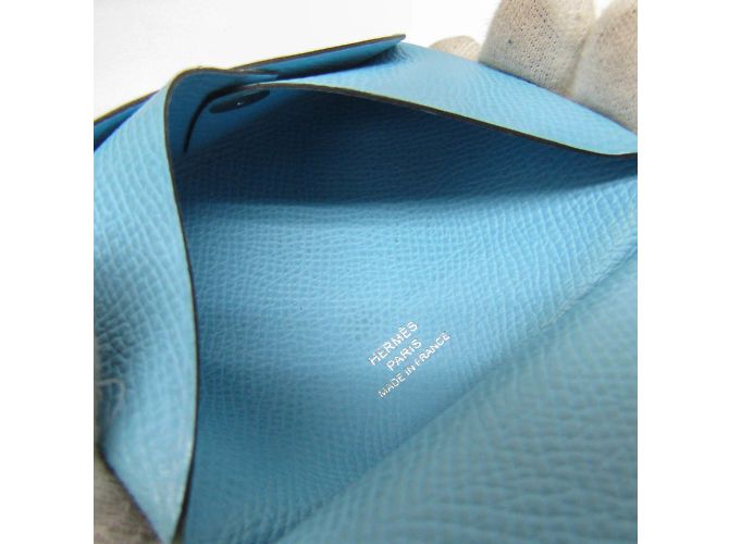 Hermès Tarjetero de cuero Epsom Hermes Calvi Duo Azul claro - vista 9