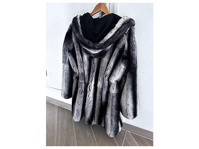 Abrigo de piel Milady gris con capucha - vista 2