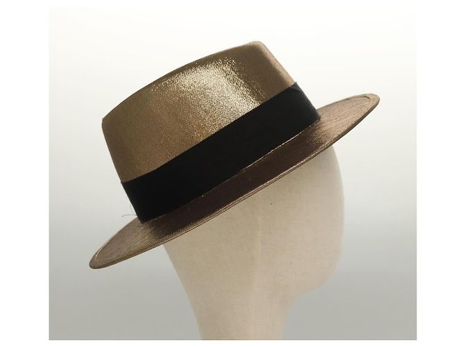 Chapéu SAINT LAURENT em lona tom de ouro Auth bs24106 - vista 5