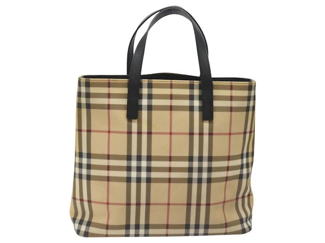 Borsa tote Burberry Nova Check in PVC beige Auth EC998 - vista 2