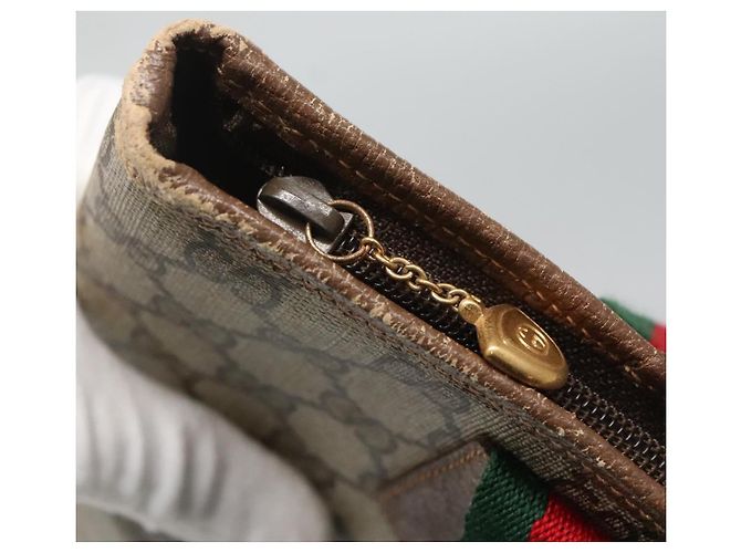 GUCCI GG Supreme Web Sherry Line Borsa Tote PVC Beige Verde Rosso Auth BA943 - vista 10