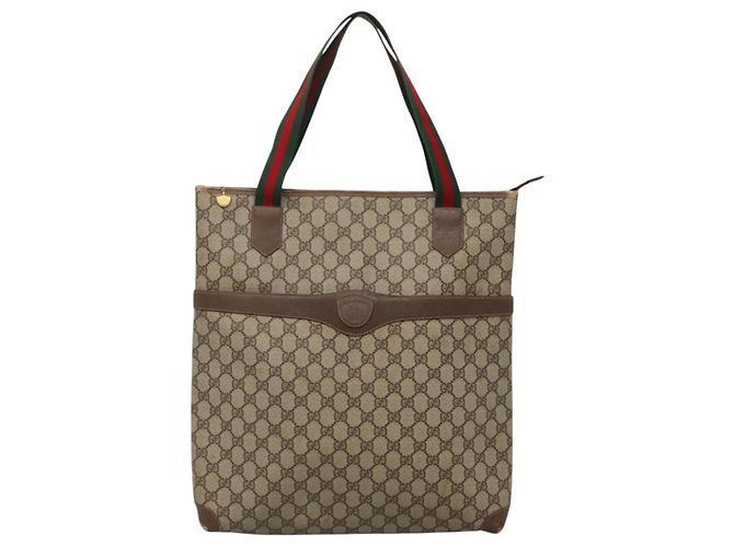 GUCCI GG Supreme Web Sherry Line Borsa Tote PVC Beige Verde Rosso Auth BA943 - vista 13