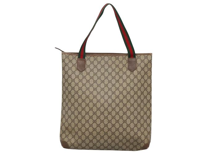 GUCCI GG Supreme Web Sherry Line Borsa Tote PVC Beige Verde Rosso Auth BA943 - vista 2
