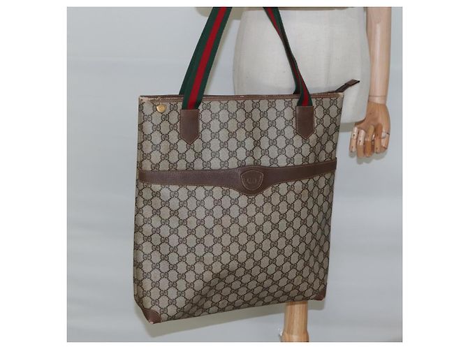 GUCCI GG Supreme Web Sherry Line Borsa Tote PVC Beige Verde Rosso Auth BA943 - vista 22