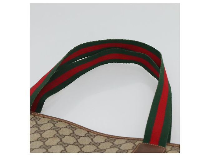 GUCCI GG Supreme Web Sherry Line Borsa Tote PVC Beige Verde Rosso Auth BA943 - vista 8