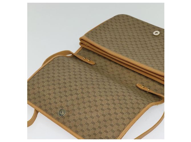 Gucci Sac à épaule Micro GG Supreme en PVC cuir marron doré Auth sw188 - vue 10