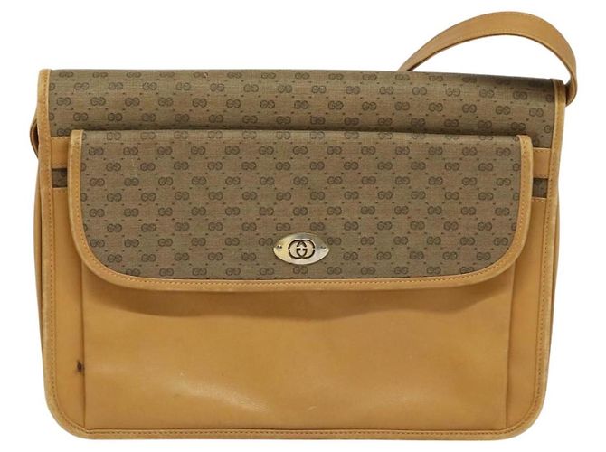 Gucci Sac à épaule Micro GG Supreme en PVC cuir marron doré Auth sw188 - vue 13