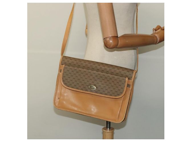 Gucci Sac à épaule Micro GG Supreme en PVC cuir marron doré Auth sw188 - vue 25