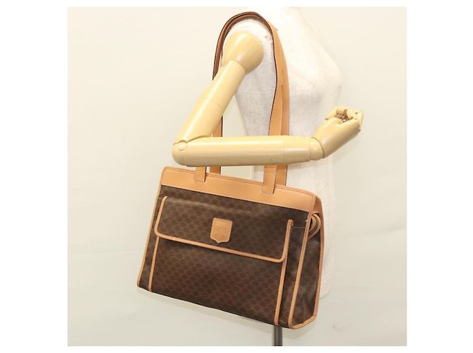 Céline Borsa a spalla in tela Macadam CELINE in pelle PVC marrone oro Auth sw165 D'oro - vista 23