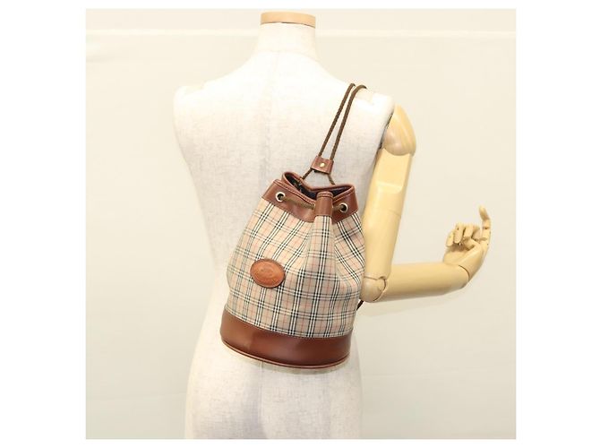 Autre Marque Borsa a spalla Burberrys Nova Check in tela beige Auth sw231 - vista 19