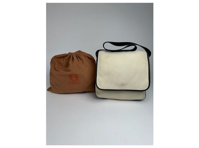 Vintage Loewe Canvas Leder Schultertasche schwarz-weiß - Ansicht 2