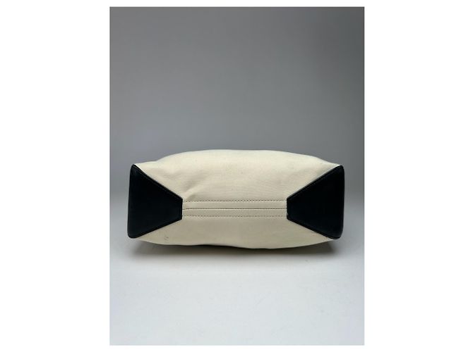 Vintage Loewe Canvas Leder Schultertasche schwarz-weiß - Ansicht 4
